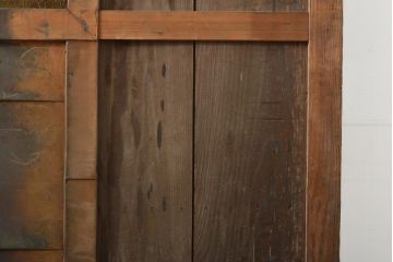 アンティーク建具　明治期　希少　窓付き!珍しい作りの銅板付き格子蔵戸(引き戸、玄関戸)(R-056075)