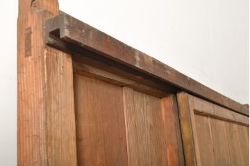 アンティーク建具　明治期　希少　窓付き!珍しい作りの銅板付き格子蔵戸(引き戸、玄関戸)(R-056075)