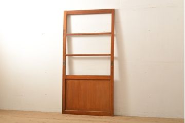 昭和中期頃に作られたレトロなアンティークガラス戸1枚(引き戸、木製建具)(R-056094)