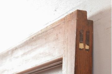 昭和中期頃に作られたレトロなアンティークガラス戸1枚(引き戸、木製建具)(R-056094)