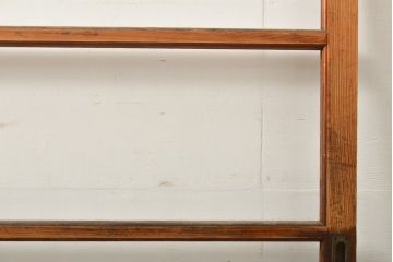 昭和中期　レトロな木製フレームのアンティークガラス戸1枚(引き戸、木製建具)(R-056099)