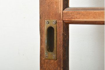 昭和中期　レトロな木製フレームのアンティークガラス戸1枚(引き戸、木製建具)(R-056099)