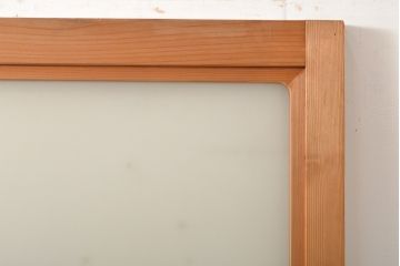 杉材　モールディング入りの凝ったデザイン!ガラス窓付きアンティークドア1枚(扉、木製建具)(R-056105)