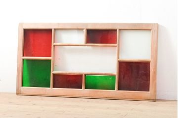 アンティーク建具　レトロ　大正ロマン　大正昭和初期　カラフルな色合いで空間に彩を添える欄間(明り取り、明かり取り)(R-056106)