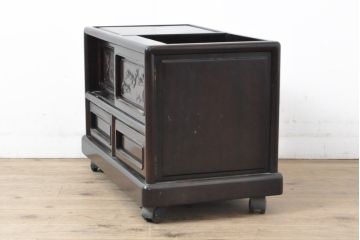 和製ビンテージ　唐木材　深みのある色合いが高級感を醸し出すポットワゴン(お座敷ワゴン、サイドテーブル、ヴィンテージ)(R-056110)