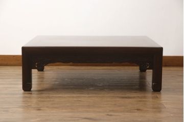 和製アンティーク　時代物　天板玉杢　細やかな彫刻が目を引く座卓(ローテーブル、センターテーブル)(R-056125)