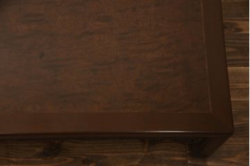 和製アンティーク　時代物　天板玉杢　細やかな彫刻が目を引く座卓(ローテーブル、センターテーブル)(R-056125)