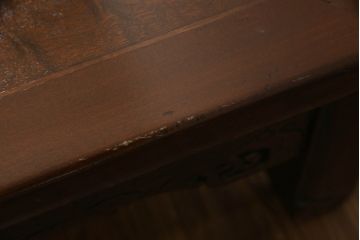和製アンティーク　時代物　天板玉杢　細やかな彫刻が目を引く座卓(ローテーブル、センターテーブル)(R-056125)