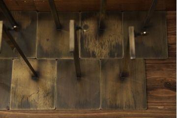 中古　アンティーク調　古美色(こびしょく)　シャビーな風合いがレトロな雰囲気を高めるディスプレイスタンド9台セット(アクセサリースタンド、バックスタンド、かばんスタンド、バックホルダー、鞄掛け、店舗什器)(R-056144)