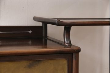 和製アンティーク　総紫檀(シタン)材　漆絵　和の趣きを感じさせる飾り棚(茶棚、違い棚)(R-056156)
