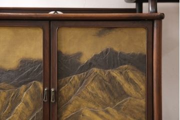 和製アンティーク　総紫檀(シタン)材　漆絵　和の趣きを感じさせる飾り棚(茶棚、違い棚)(R-056156)