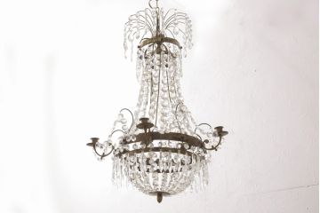 フランスアンティーク　品のある佇まいが美しいキャンドルホルダー付きシャンデリア(天井照明、吊り下げ照明)(R-056159)