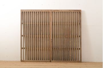 アンティーク建具　和風・和モダンな住宅におすすめ　荒格子窓2枚セット(格子戸、引き戸)(R-056195)