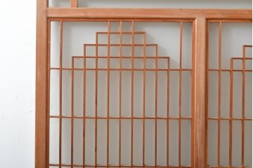 アンティーク建具　麻の葉　組子入り和の趣漂うガラス窓2枚セット(ガラス戸、組子建具、引き戸)(R-056196)