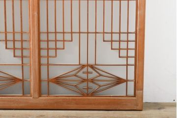 アンティーク建具　麻の葉　組子入り和の趣漂うガラス窓2枚セット(ガラス戸、組子建具、引き戸)(R-056196)