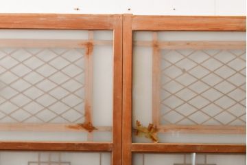 アンティーク建具　麻の葉　組子入り和の趣漂うガラス窓2枚セット(ガラス戸、組子建具、引き戸)(R-056196)