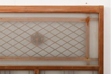 アンティーク建具　麻の葉　組子入り和の趣漂うガラス窓2枚セット(ガラス戸、組子建具、引き戸)(R-056196)