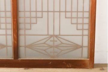 アンティーク建具　麻の葉　組子入り和の趣漂うガラス窓2枚セット(ガラス戸、組子建具、引き戸)(R-056196)