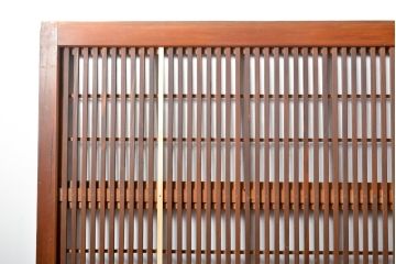 アンティーク建具　ガラス帯入り　レトロな裏障子付き格子戸4枚セット(引き戸)(R-056198)