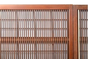アンティーク建具　ガラス帯入り　レトロな裏障子付き格子戸4枚セット(引き戸)(R-056198)
