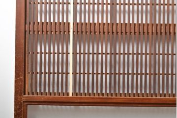 アンティーク建具　ガラス帯入り　レトロな裏障子付き格子戸4枚セット(引き戸)(R-056198)