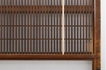 アンティーク建具　ガラス帯入り　レトロな裏障子付き格子戸4枚セット(引き戸)(R-056198)