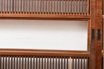 アンティーク建具　ガラス帯入り　レトロな裏障子付き格子戸4枚セット(引き戸)(R-056198)