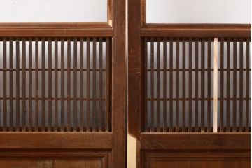 アンティーク建具　ガラス帯入り　レトロな裏障子付き格子戸4枚セット(引き戸)(R-056198)