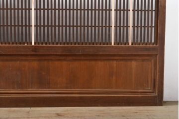 アンティーク建具　ガラス帯入り　レトロな裏障子付き格子戸4枚セット(引き戸)(R-056198)