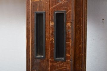 アンティーク建具　ガラス帯入り　レトロな裏障子付き格子戸4枚セット(引き戸)(R-056198)