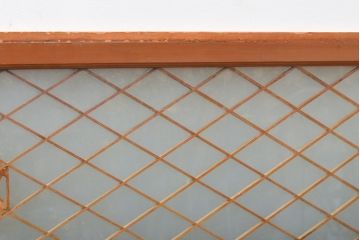 アンティーク建具　桜・麻の葉文様　組子入りガラス欄間1枚(明り取り、窓)(R-056201)