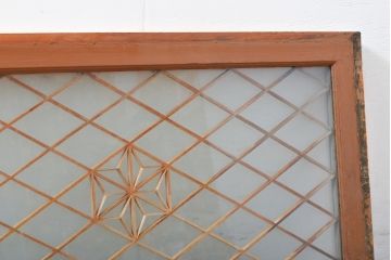 アンティーク建具　桜・麻の葉文様　組子入りガラス欄間1枚(明り取り、窓)(R-056201)
