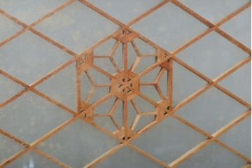 アンティーク建具　桜・麻の葉文様　組子入りガラス欄間1枚(明り取り、窓)(R-056201)