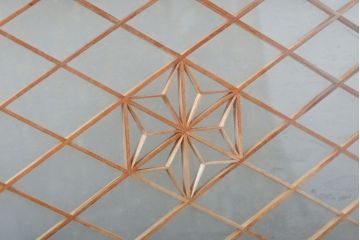 アンティーク建具　桜・麻の葉文様　組子入りガラス欄間1枚(明り取り、窓)(R-056201)