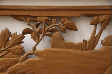 アンティーク建具　在銘　彫武　生き生きとした牡丹と鶏が描かれた彫刻欄間2枚セット(明かり取り、明り取り)(R-056203)