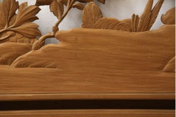 アンティーク建具　在銘　彫武　生き生きとした牡丹と鶏が描かれた彫刻欄間2枚セット(明かり取り、明り取り)(R-056203)