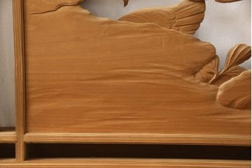 アンティーク建具　在銘　彫武　生き生きとした牡丹と鶏が描かれた彫刻欄間2枚セット(明かり取り、明り取り)(R-056203)