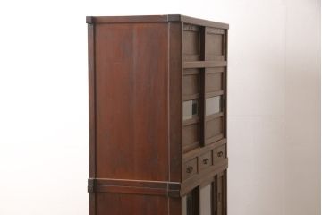 和製アンティーク　上手物!　前面ケヤキ材(欅)　玉杢　独特な杢目が印象的な関東水屋箪笥(食器棚、キャビネット、収納棚、戸棚)(R-056293)