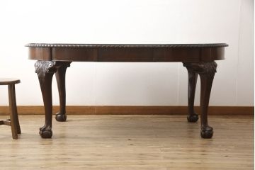 イギリスアンティーク　上手物!　ウォールナット　丸みのある脚がかわいらしいエクステンションダイニングテーブル(4人掛け、ラウンドテーブル)(R-056294)