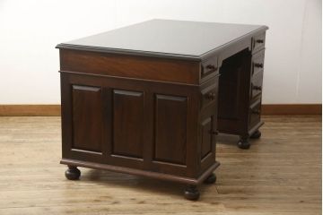 ビンテージ　松本民芸家具　特注品!組み立て式のクラシカルな両袖机(デスク、ニーホールデスク、ヴィンテージ、在宅用、在宅ワーク)(R-056302)