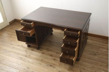 ビンテージ　松本民芸家具　特注品!組み立て式のクラシカルな両袖机(デスク、ニーホールデスク、ヴィンテージ、在宅用、在宅ワーク)(R-056302)