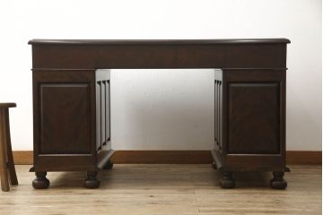 ビンテージ　松本民芸家具　特注品!組み立て式のクラシカルな両袖机(デスク、ニーホールデスク、ヴィンテージ、在宅用、在宅ワーク)(R-056302)