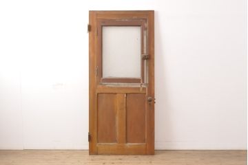 希少!総欅材　レトロなダイヤガラス入りの窓付きアンティークドア1枚(扉、建具)(R-056343)