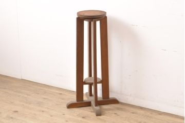 和製アンティーク　回転式　ユニークなデザインが個性的な縦型飾り台(展示台、サイドテーブル、店舗什器)(R-056347)