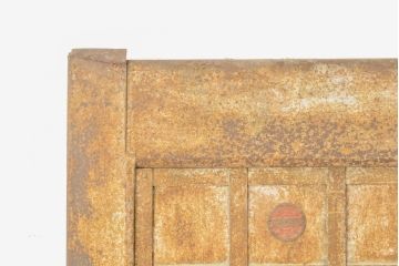 格子模様の鉄板入り!堅牢な雰囲気漂うアンティーク蔵戸1枚(鉄扉、玄関扉、引き戸、建具)(R-056351)