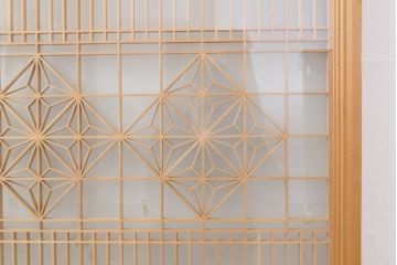 アンティーク建具　縦横どちらでも使える!組子入りガラス欄間1枚(引き戸、明り取り、窓)(R-056357)