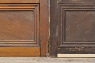 アンティーク建具　レトロな格子模様がおしゃれなガラス戸2枚セット(引き戸)(R-056359)