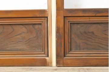 アンティーク建具　レトロな格子模様がおしゃれなガラス戸2枚セット(引き戸)(R-056360)
