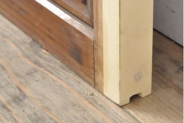 アンティーク建具　レトロな格子模様がおしゃれなガラス戸2枚セット(引き戸)(R-056360)