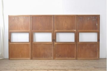 アンティーク建具　総欅材　上質な造りのガラス帯戸4枚セット(板戸、引き戸)(R-056361)